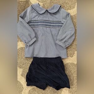 Bumble Bee 3T Navy Check Smocked Shirt and Shorts Set